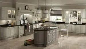 Calcutta kitchen finished in ivory stone and grey