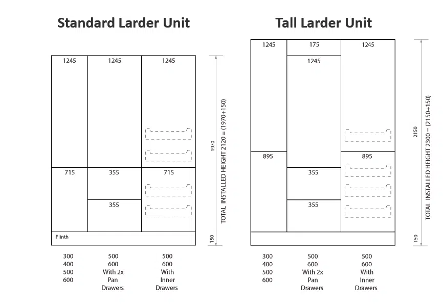 Tall and standard larder kitchen units