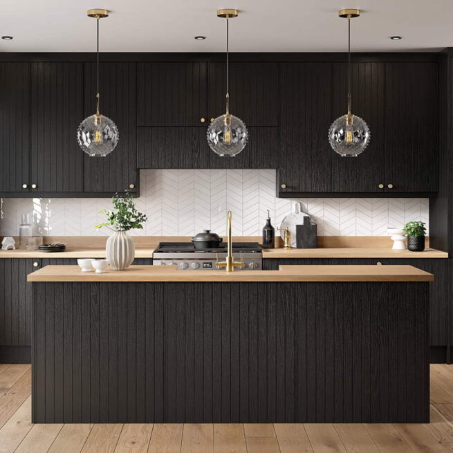 Lena Grooved Legno Black Kitchen Doors